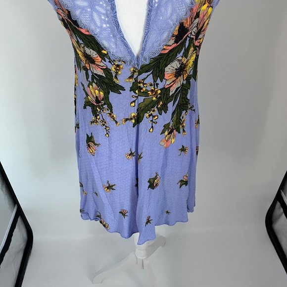 Free People Intimately Marsha Blue Floral Print Lace Slip Mini Dress X-Small XS - Picture 9 of 11